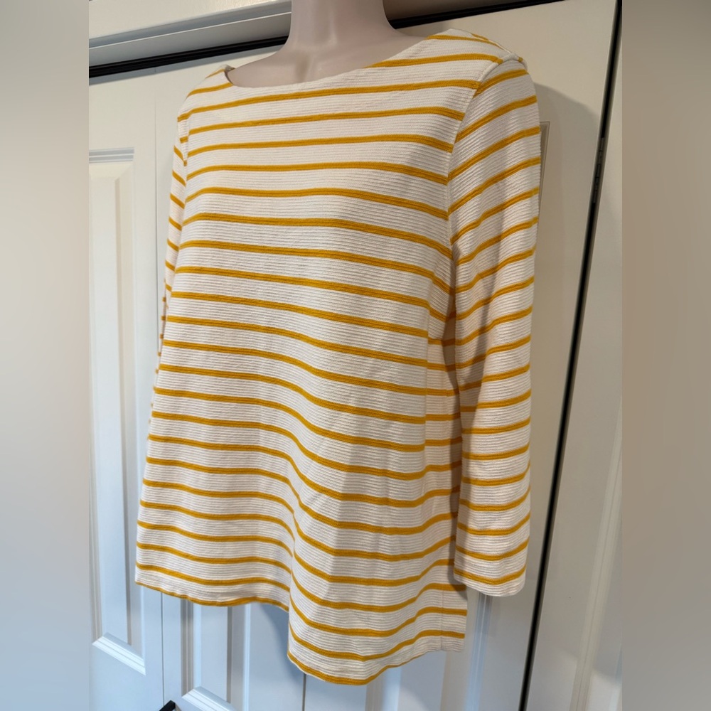 Old Navy yellow white stripe boatneck top shirt blouse large L